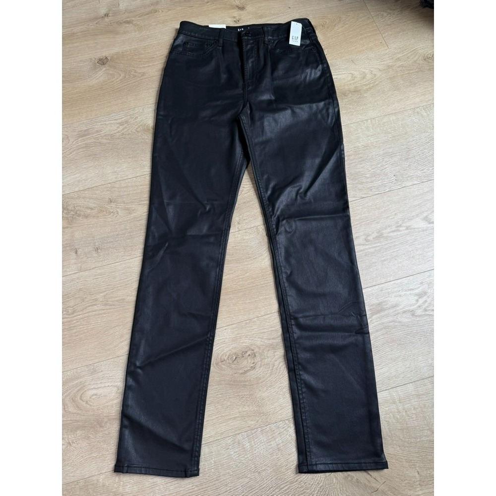 NWT Girls GAP Teen sky high skinny faux leather shinny jeans black stretch 18